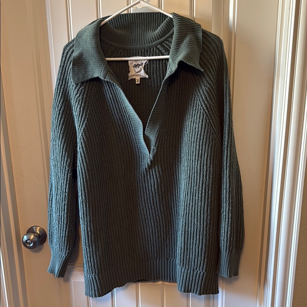 Green Ribbed Women's Sweater